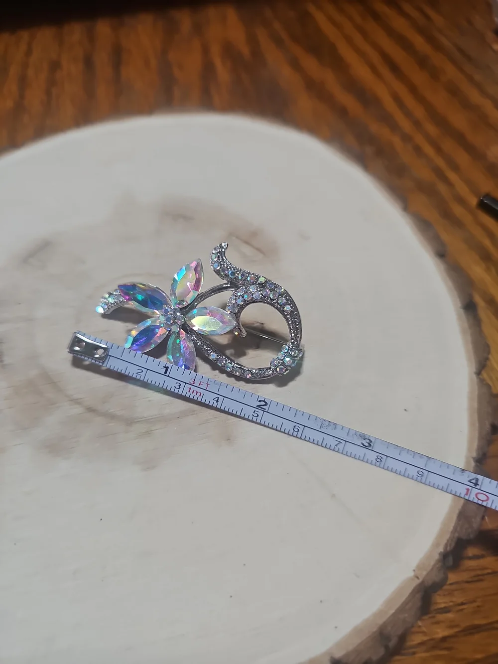 Aurora Crystal Flower Brooch - Iridescent Pink & Blue
